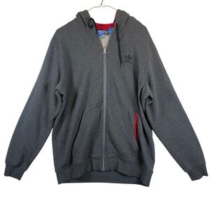 Adidas AC Milan Trefoil Full Zip Hoodie Jacket Gray Red Soccer -Size L